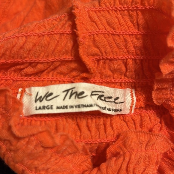 WE THE FREE Free People Caroline Mock Neck LS Smocked Top Orange Flame Large - Picture 12 of 13